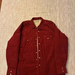 Vintage Bushhog Burgundy Red Quilt-Lined Corduroy Western Pearl Snap